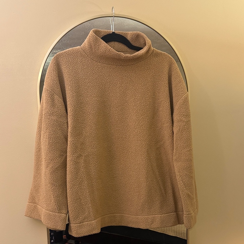 LOFT Tan Turtleneck Fleece Sweater with Flare Sleeves